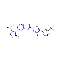 Cc1nc([C@H](C)Nc2nccc(N3C(=O)OC[C@@H]3[C@@H](C)O)n2)ccc1-c1ccnc(C(F)(F)F)c1 ZINC000221663671