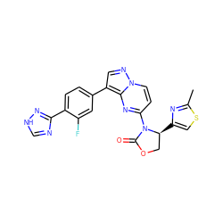 Cc1nc([C@H]2COC(=O)N2c2ccn3ncc(-c4ccc(-c5nc[nH]n5)c(F)c4)c3n2)cs1 ZINC000116185878