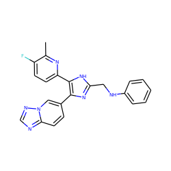 Cc1nc(-c2[nH]c(CNc3ccccc3)nc2-c2ccc3ncnn3c2)ccc1F ZINC000473153686