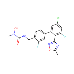 Cc1nc(-c2c(F)cc(Cl)cc2-c2ccc(CNC(=O)N(C)O)c(F)c2)no1 ZINC000045388052