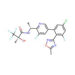 Cc1nc(-c2c(F)cc(Cl)cc2-c2cnc([C@@H](C)NC(=O)[C@@](C)(O)C(F)(F)F)c(F)c2)no1 ZINC000029128429