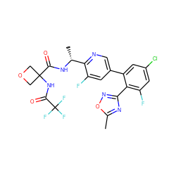 Cc1nc(-c2c(F)cc(Cl)cc2-c2cnc([C@@H](C)NC(=O)C3(NC(=O)C(F)(F)F)COC3)c(F)c2)no1 ZINC000169286769