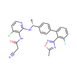 Cc1nc(-c2c(F)cccc2-c2ccc([C@@H](C)Nc3nccc(Cl)c3NC(=O)CC#N)cc2)no1 ZINC000013586349