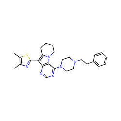 Cc1nc(-c2c3n(c4c(N5CCN(CCc6ccccc6)CC5)ncnc24)CCCC3)sc1C ZINC000013559644