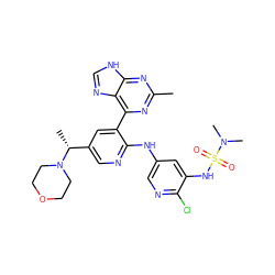 Cc1nc(-c2cc([C@@H](C)N3CCOCC3)cnc2Nc2cnc(Cl)c(NS(=O)(=O)N(C)C)c2)c2nc[nH]c2n1 ZINC000169703346