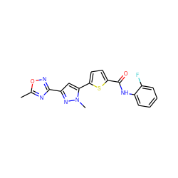 Cc1nc(-c2cc(-c3ccc(C(=O)Nc4ccccc4F)s3)n(C)n2)no1 ZINC000114457060