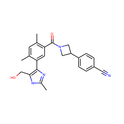 Cc1nc(-c2cc(C(=O)N3CC(c4ccc(C#N)cc4)C3)c(C)cc2C)c(CO)[nH]1 ZINC000219009115