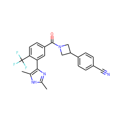 Cc1nc(-c2cc(C(=O)N3CC(c4ccc(C#N)cc4)C3)ccc2C(F)(F)F)c(C)[nH]1 ZINC000218909856