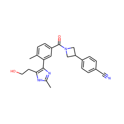 Cc1nc(-c2cc(C(=O)N3CC(c4ccc(C#N)cc4)C3)ccc2C)c(CCO)[nH]1 ZINC000219060000