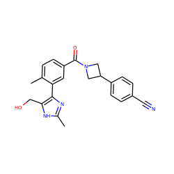 Cc1nc(-c2cc(C(=O)N3CC(c4ccc(C#N)cc4)C3)ccc2C)c(CO)[nH]1 ZINC000219000660