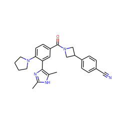 Cc1nc(-c2cc(C(=O)N3CC(c4ccc(C#N)cc4)C3)ccc2N2CCCC2)c(C)[nH]1 ZINC000220789162