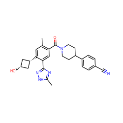 Cc1nc(-c2cc(C(=O)N3CCC(c4ccc(C#N)cc4)CC3)c(C)cc2[C@H]2C[C@@H](O)C2)n[nH]1 ZINC001772576418