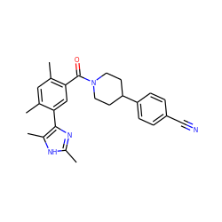 Cc1nc(-c2cc(C(=O)N3CCC(c4ccc(C#N)cc4)CC3)c(C)cc2C)c(C)[nH]1 ZINC000206727691