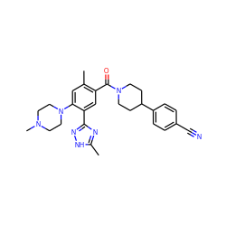 Cc1nc(-c2cc(C(=O)N3CCC(c4ccc(C#N)cc4)CC3)c(C)cc2N2CCN(C)CC2)n[nH]1 ZINC000220782760