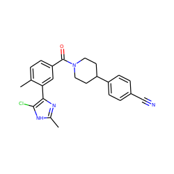 Cc1nc(-c2cc(C(=O)N3CCC(c4ccc(C#N)cc4)CC3)ccc2C)c(Cl)[nH]1 ZINC000220779410