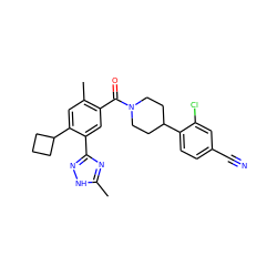 Cc1nc(-c2cc(C(=O)N3CCC(c4ccc(C#N)cc4Cl)CC3)c(C)cc2C2CCC2)n[nH]1 ZINC000220781121