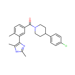 Cc1nc(-c2cc(C(=O)N3CCC(c4ccc(Cl)cc4)CC3)ccc2C)c(C)[nH]1 ZINC000220796126