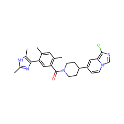 Cc1nc(-c2cc(C(=O)N3CCC(c4ccn5cnc(Cl)c5c4)CC3)c(C)cc2C)c(C)[nH]1 ZINC000220780279