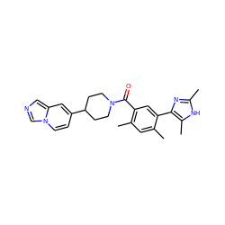 Cc1nc(-c2cc(C(=O)N3CCC(c4ccn5cncc5c4)CC3)c(C)cc2C)c(C)[nH]1 ZINC000220782171