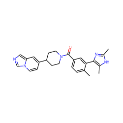 Cc1nc(-c2cc(C(=O)N3CCC(c4ccn5cncc5c4)CC3)ccc2C)c(C)[nH]1 ZINC000220776674