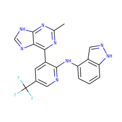 Cc1nc(-c2cc(C(F)(F)F)cnc2Nc2cccc3[nH]ncc23)c2nc[nH]c2n1 ZINC000113236546