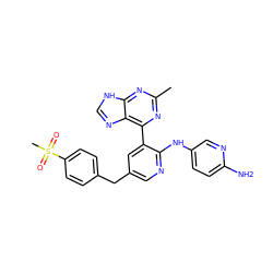 Cc1nc(-c2cc(Cc3ccc(S(C)(=O)=O)cc3)cnc2Nc2ccc(N)nc2)c2nc[nH]c2n1 ZINC000113153064