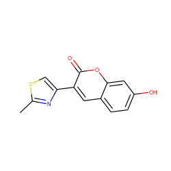 Cc1nc(-c2cc3ccc(O)cc3oc2=O)cs1 ZINC000000325078