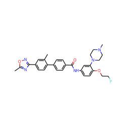 Cc1nc(-c2ccc(-c3ccc(C(=O)Nc4ccc(OCCF)c(N5CCN(C)CC5)c4)cc3)c(C)c2)no1 ZINC000013805069