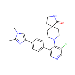 Cc1nc(-c2ccc(-c3cncc(Cl)c3N3CCC4(CCNC4=O)CC3)cc2)cn1C ZINC000653846212