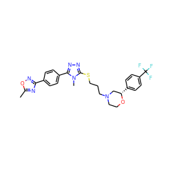 Cc1nc(-c2ccc(-c3nnc(SCCCN4CCO[C@@H](c5ccc(C(F)(F)F)cc5)C4)n3C)cc2)no1 ZINC000653795040