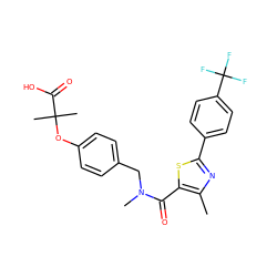 Cc1nc(-c2ccc(C(F)(F)F)cc2)sc1C(=O)N(C)Cc1ccc(OC(C)(C)C(=O)O)cc1 ZINC000034313371