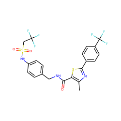 Cc1nc(-c2ccc(C(F)(F)F)cc2)sc1C(=O)NCc1ccc(NS(=O)(=O)CC(F)(F)F)cc1 ZINC000028978856