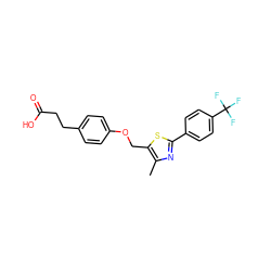 Cc1nc(-c2ccc(C(F)(F)F)cc2)sc1COc1ccc(CCC(=O)O)cc1 ZINC000013489472