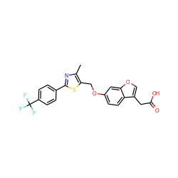 Cc1nc(-c2ccc(C(F)(F)F)cc2)sc1COc1ccc2c(CC(=O)O)coc2c1 ZINC000028822699