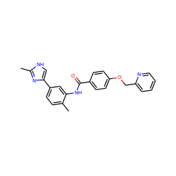 Cc1nc(-c2ccc(C)c(NC(=O)c3ccc(OCc4ccccn4)cc3)c2)c[nH]1 ZINC000084703733