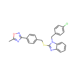 Cc1nc(-c2ccc(CSc3nc4ccccc4n3Cc3ccc(Cl)cc3)cc2)no1 ZINC000026942874