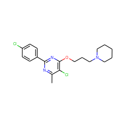 Cc1nc(-c2ccc(Cl)cc2)nc(OCCCN2CCCCC2)c1Cl ZINC000299822164