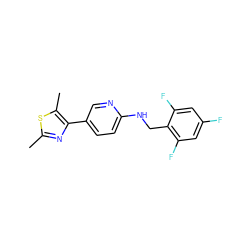 Cc1nc(-c2ccc(NCc3c(F)cc(F)cc3F)nc2)c(C)s1 ZINC000207721050