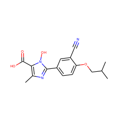 Cc1nc(-c2ccc(OCC(C)C)c(C#N)c2)n(O)c1C(=O)O ZINC000205076320