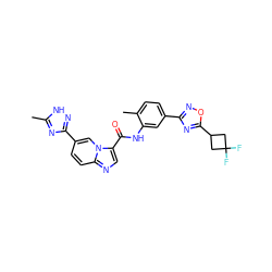 Cc1nc(-c2ccc3ncc(C(=O)Nc4cc(-c5noc(C6CC(F)(F)C6)n5)ccc4C)n3c2)n[nH]1 ZINC000206108071