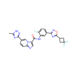 Cc1nc(-c2ccc3ncc(C(=O)Nc4cc(-c5noc(C6CC(F)(F)C6)n5)ccc4F)n3c2)n[nH]1 ZINC000206112675