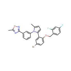 Cc1nc(-c2cccc(-n3c(C)ccc3-c3cc(Br)ccc3OCc3ccc(F)cc3F)c2)no1 ZINC000028822668