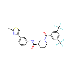 Cc1nc(-c2cccc(NC(=O)[C@@H]3CCCN(C(=O)c4cc(C(F)(F)F)cc(C(F)(F)F)c4)C3)c2)cs1 ZINC000096272178