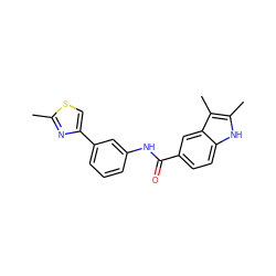 Cc1nc(-c2cccc(NC(=O)c3ccc4[nH]c(C)c(C)c4c3)c2)cs1 ZINC000009912369