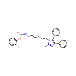 Cc1nc(-c2ccccc2)c(-c2ccccc2)n1CCCCCCNC(=O)Oc1ccccc1F ZINC000001912275