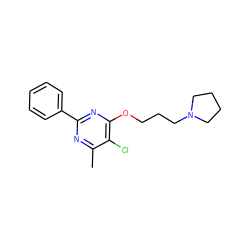 Cc1nc(-c2ccccc2)nc(OCCCN2CCCC2)c1Cl ZINC000299825079