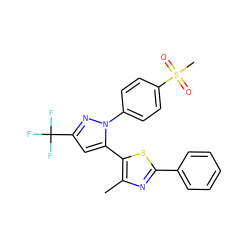 Cc1nc(-c2ccccc2)sc1-c1cc(C(F)(F)F)nn1-c1ccc(S(C)(=O)=O)cc1 ZINC000653915944