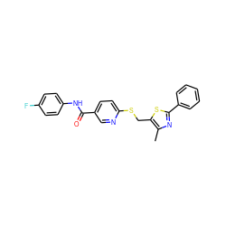 Cc1nc(-c2ccccc2)sc1CSc1ccc(C(=O)Nc2ccc(F)cc2)cn1 ZINC000145048269