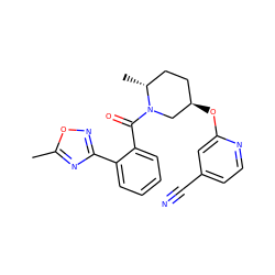 Cc1nc(-c2ccccc2C(=O)N2C[C@H](Oc3cc(C#N)ccn3)CC[C@H]2C)no1 ZINC000096167314