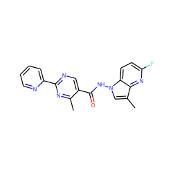 Cc1nc(-c2ccccn2)ncc1C(=O)Nn1cc(C)c2nc(F)ccc21 ZINC000201445771